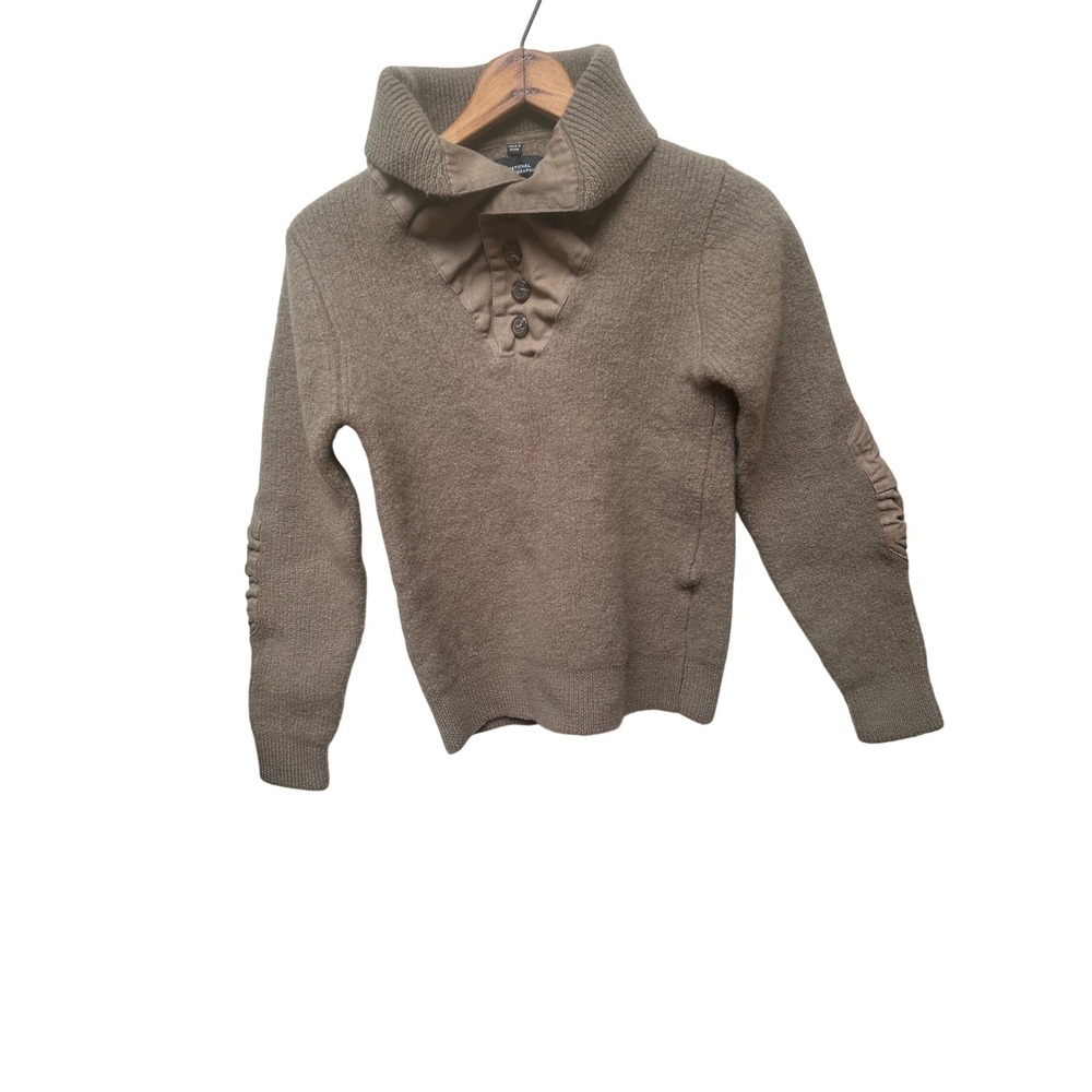 National Geographic youth Sweater Roll Neck L Brown Tan Elbow Patch‎ Knit Top